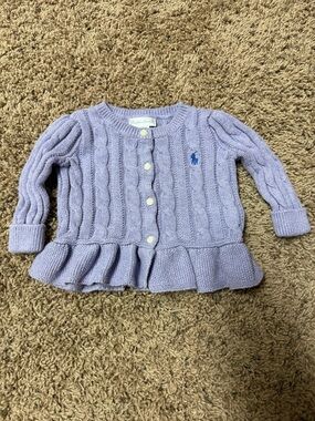 Ralph Lauren Lavender Cable Knit Peplum Sweater Cardigan